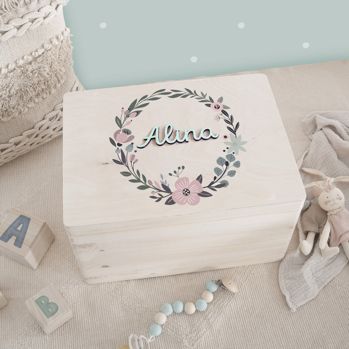 Erinnerungsbox 3D-Name "Blumenkranz" Aquarell