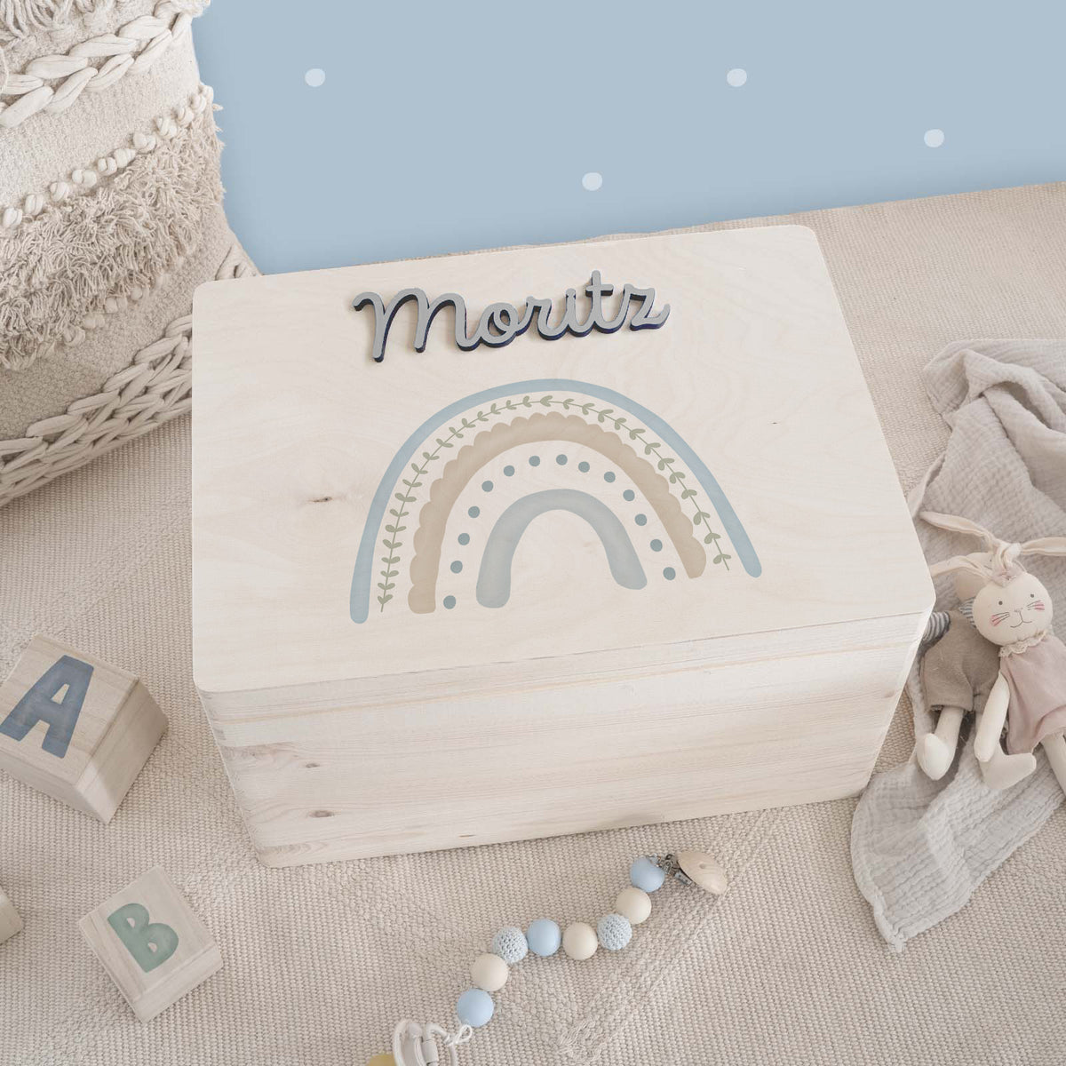 Erinnerungsbox 3D-Name "Regenbogen Blau" Aquarell