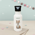 Personalisierte Trinkflasche weiß mit Trinkhalm "Fuchs"