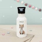 Personalisierte Trinkflasche weiß mit Trinkhalm "Fuchs"