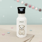 Personalisierte Trinkflasche weiß mit Trinkhalm "Eisbär"