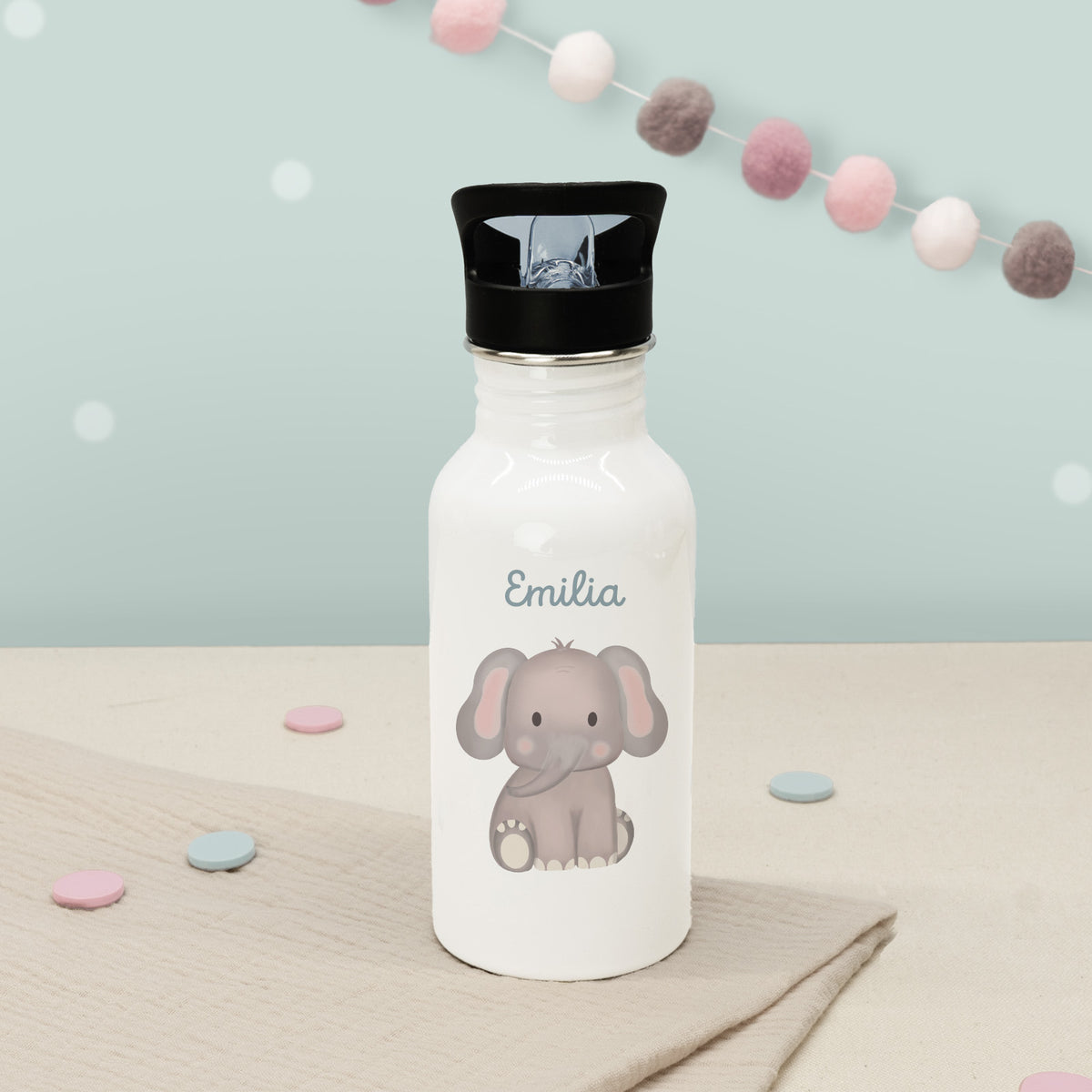 Set Personalisierte Mepal-Lunchbox & Trinkflasche mit Trinkhalm "Elefant"