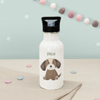 Personalisierte Trinkflasche weiß mit Trinkhalm "Hund"