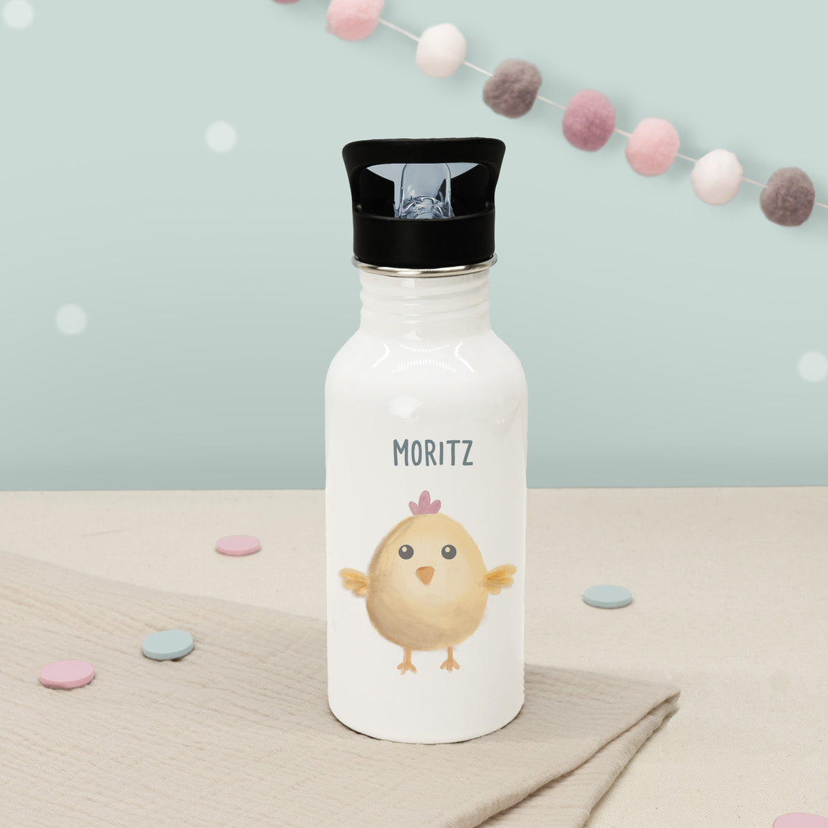 Set Personalisierte Mepal-Lunchbox & Trinkflasche mit Trinkhalm "Küken"