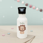 Personalisierte Trinkflasche weiß mit Trinkhalm "Löwe"