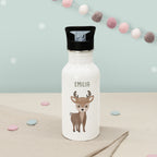 Personalisierte Trinkflasche weiß mit Trinkhalm "Reh"
