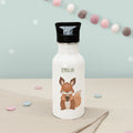 Personalisierte Trinkflasche weiß mit Trinkhalm "Eichhörnchen"