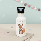 Personalisierte Trinkflasche weiß mit Trinkhalm "Eichhörnchen"