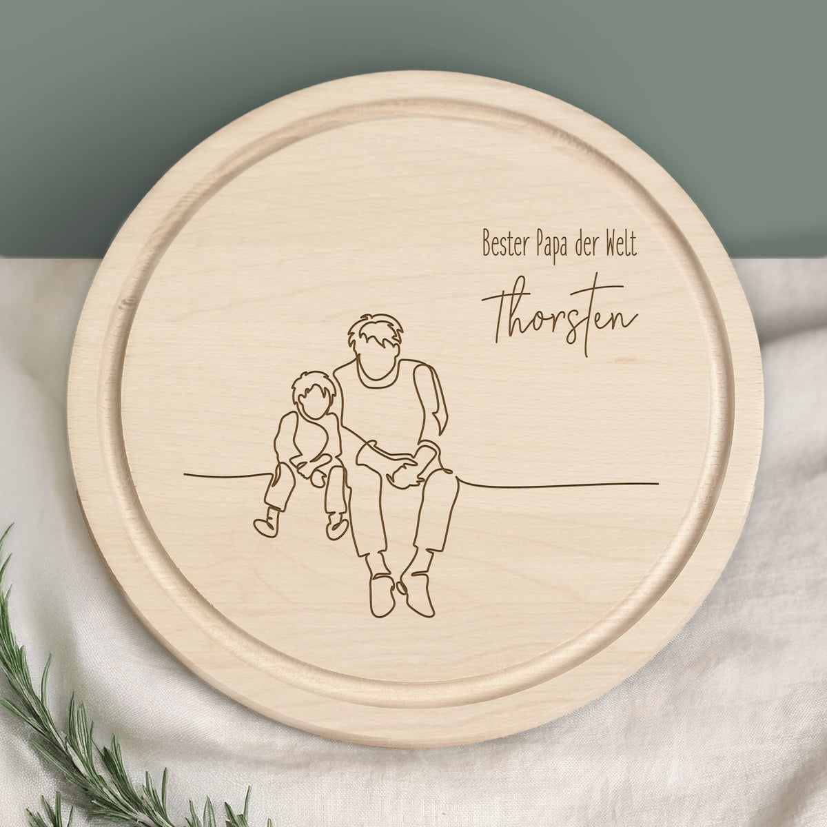 Personalisiertes Frühstücksbrettchen Rund Buche "Bester Papa Junge" Geschenk zum Vatertag Gravur