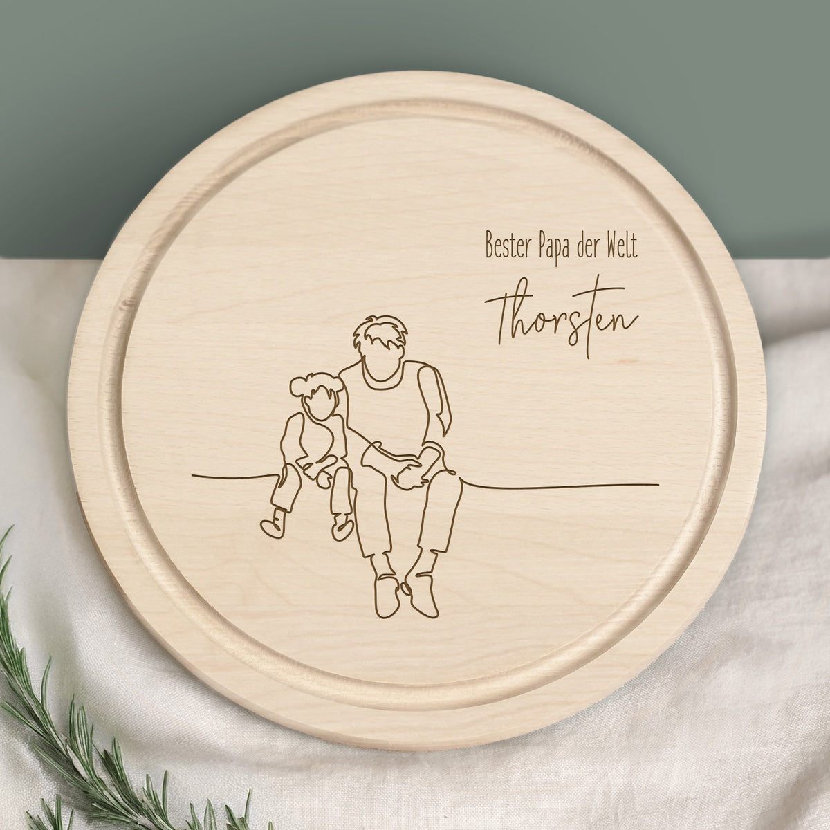 Personalisiertes Frühstücksbrettchen Rund Buche "Bester Papa Mädchen" Geschenk zum Vatertag Gravur
