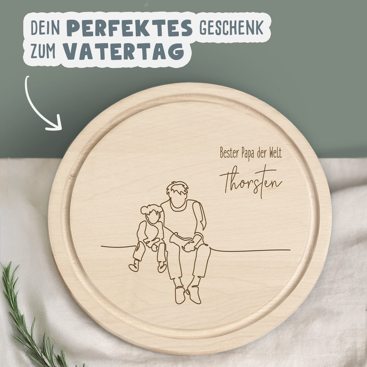 Personalisiertes Frühstücksbrettchen Rund Buche "Bester Papa Mädchen" Geschenk zum Vatertag Gravur