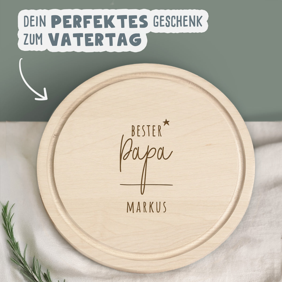 Personalisiertes Frühstücksbrettchen Rund Buche "Bester Papa Stern" Geschenk zum Vatertag Gravur
