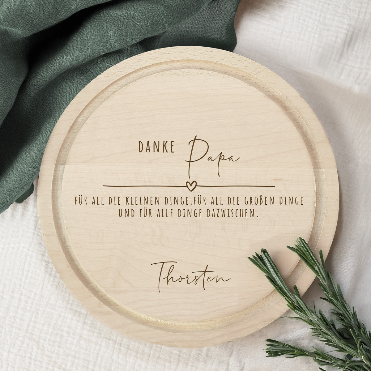 Personalisiertes Frühstücksbrettchen Rund Buche "Danke Papa" Geschenk zum Vatertag Gravur
