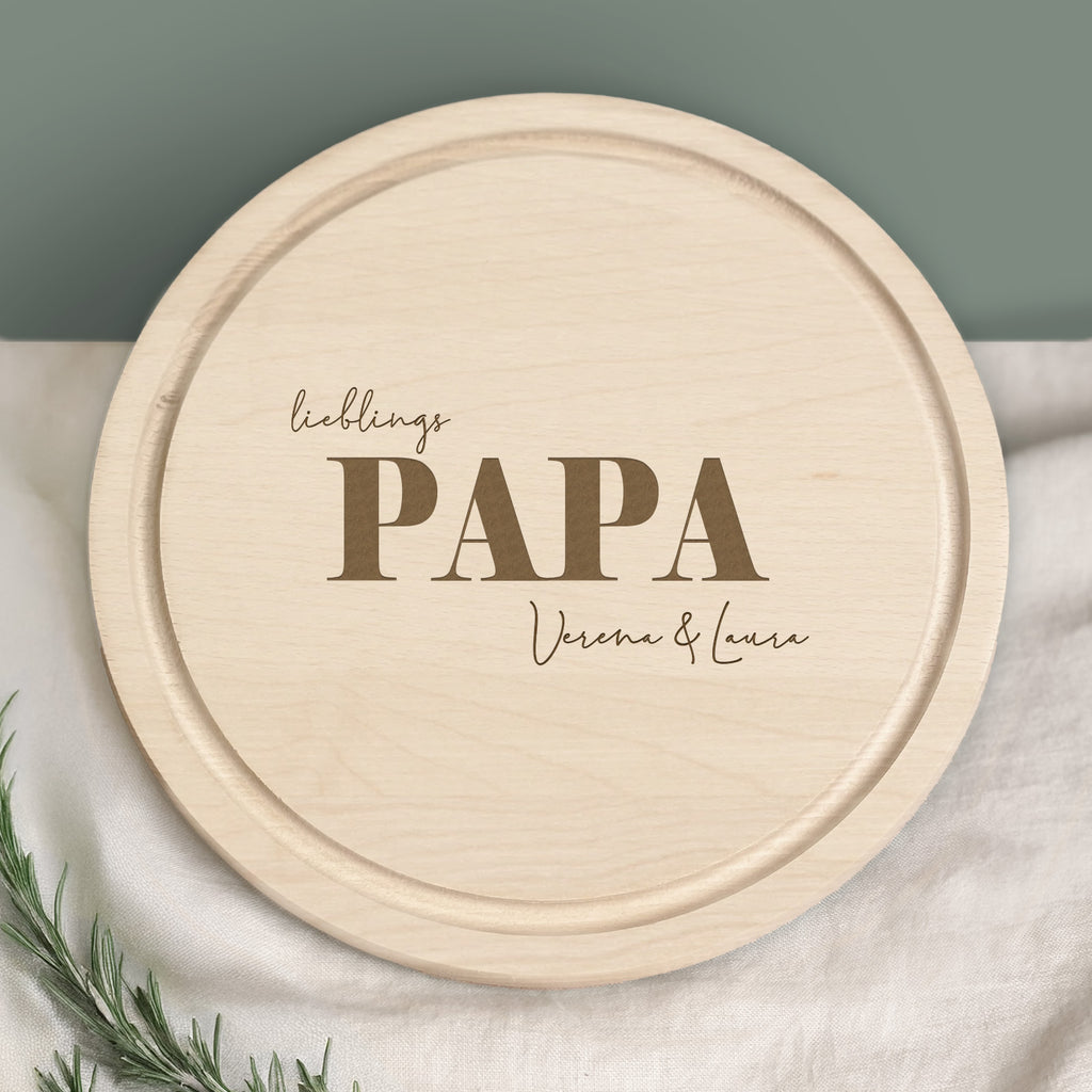 Personalisiertes Frühstücksbrettchen Rund Buche "Lieblingspapa" Geschenk zum Vatertag Gravur
