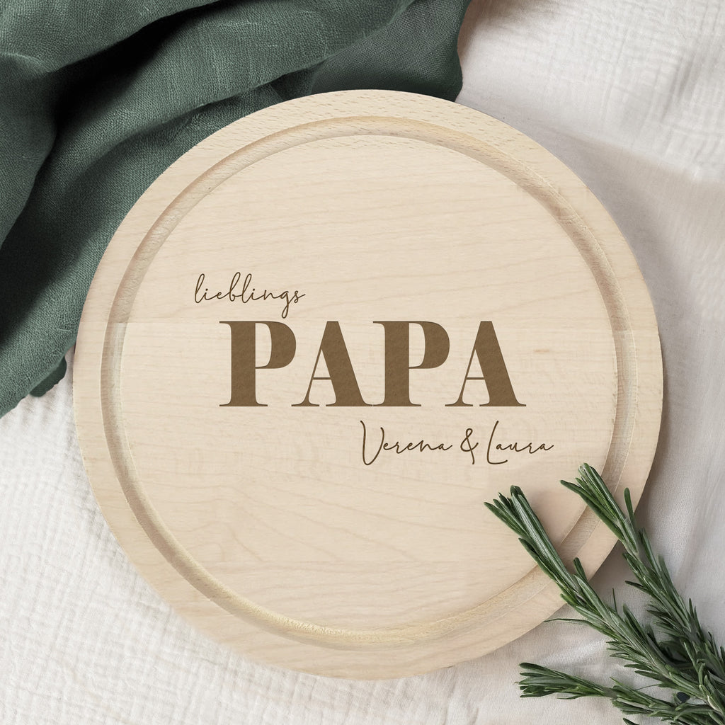 Personalisiertes Frühstücksbrettchen Rund Buche "Lieblingspapa" Geschenk zum Vatertag Gravur