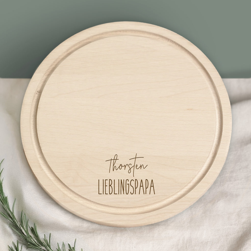 Personalisiertes Frühstücksbrettchen Rund Buche "Lieblingspapa Clean" Geschenk zum Vatertag Gravur