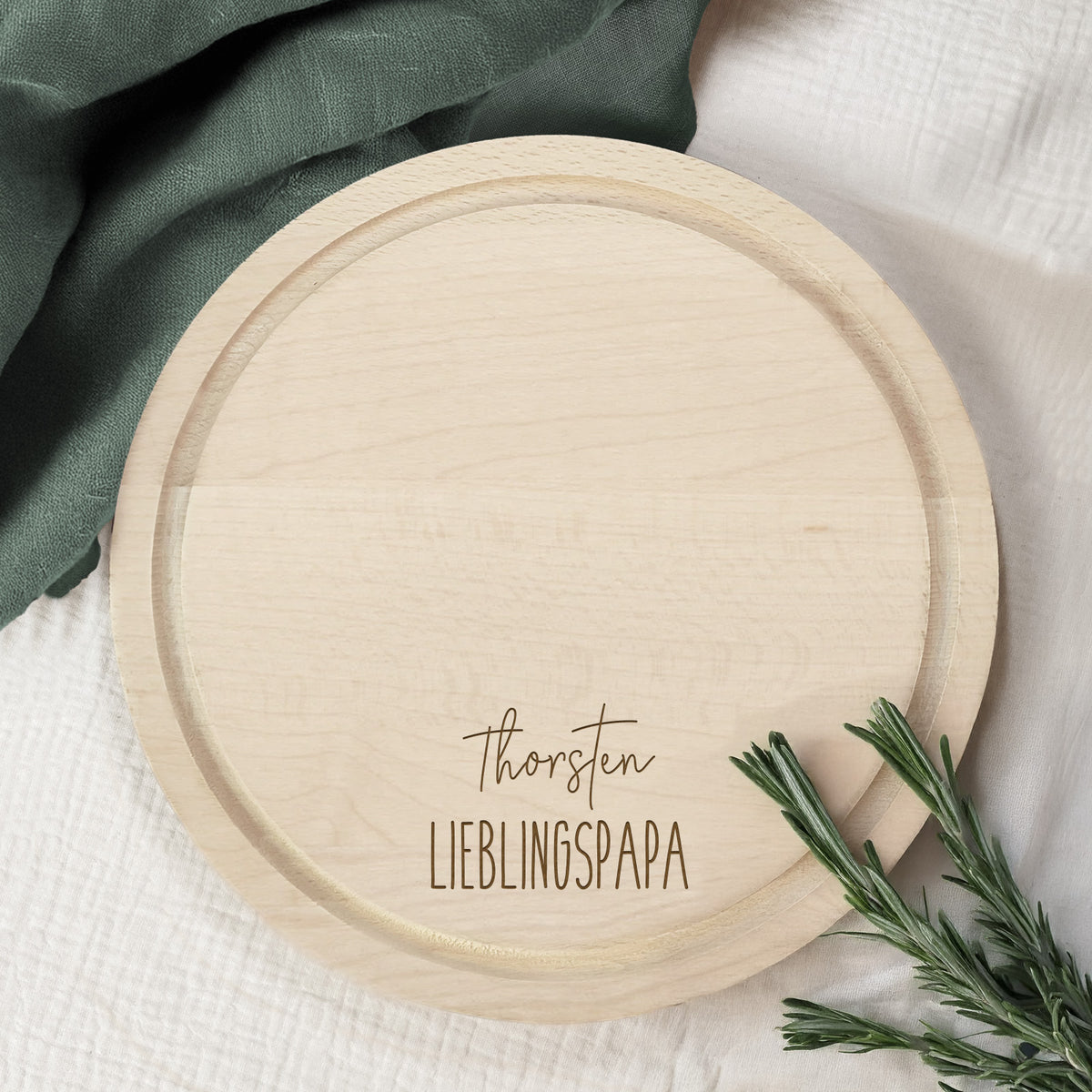 Personalisiertes Frühstücksbrettchen Rund Buche "Lieblingspapa Clean" Geschenk zum Vatertag Gravur