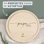 Personalisiertes Frühstücksbrettchen Rund Buche "Papa mein Held" Geschenk zum Vatertag Gravur