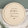 Personalisiertes Frühstücksbrettchen Rund Buche "Papa wunderbar" Geschenk zum Vatertag Gravur