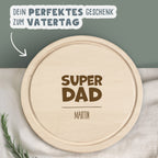 Personalisiertes Frühstücksbrettchen Rund Buche "Super Dad" Geschenk zum Vatertag Gravur