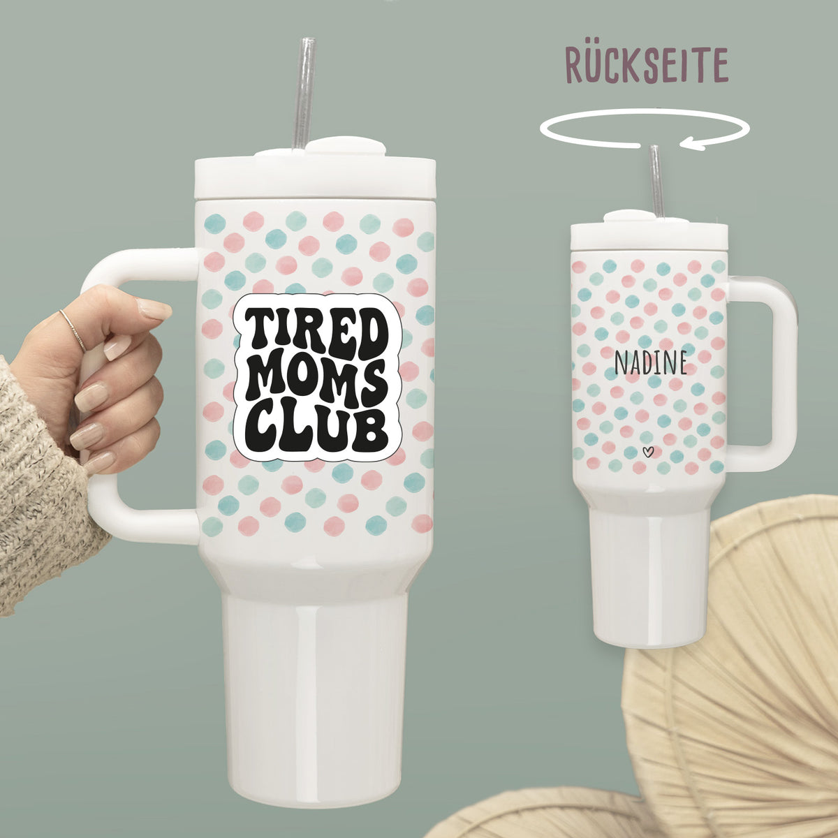 Personalisierter XXL-Thermobecher 1,2l mit Henkel "Mom" Muttertag