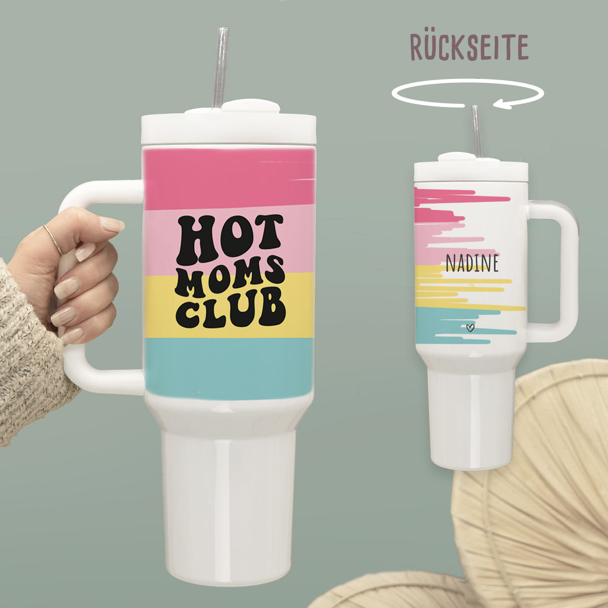 Personalisierter XXL-Thermobecher 1,2l mit Henkel "Mom" Muttertag