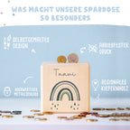 Spardose Würfel "Regenbogen" bunt bedruckt