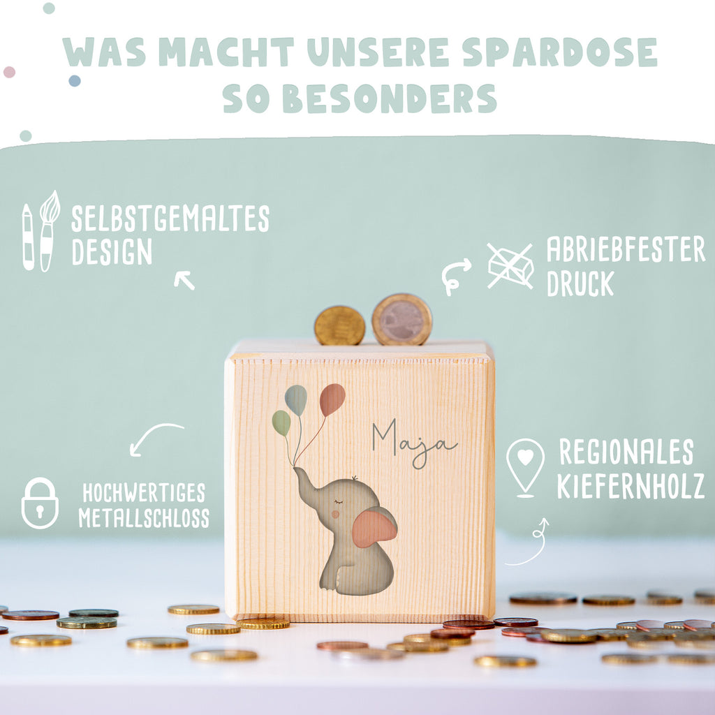 Spardose Würfel "Elefant" bunt bedruckt