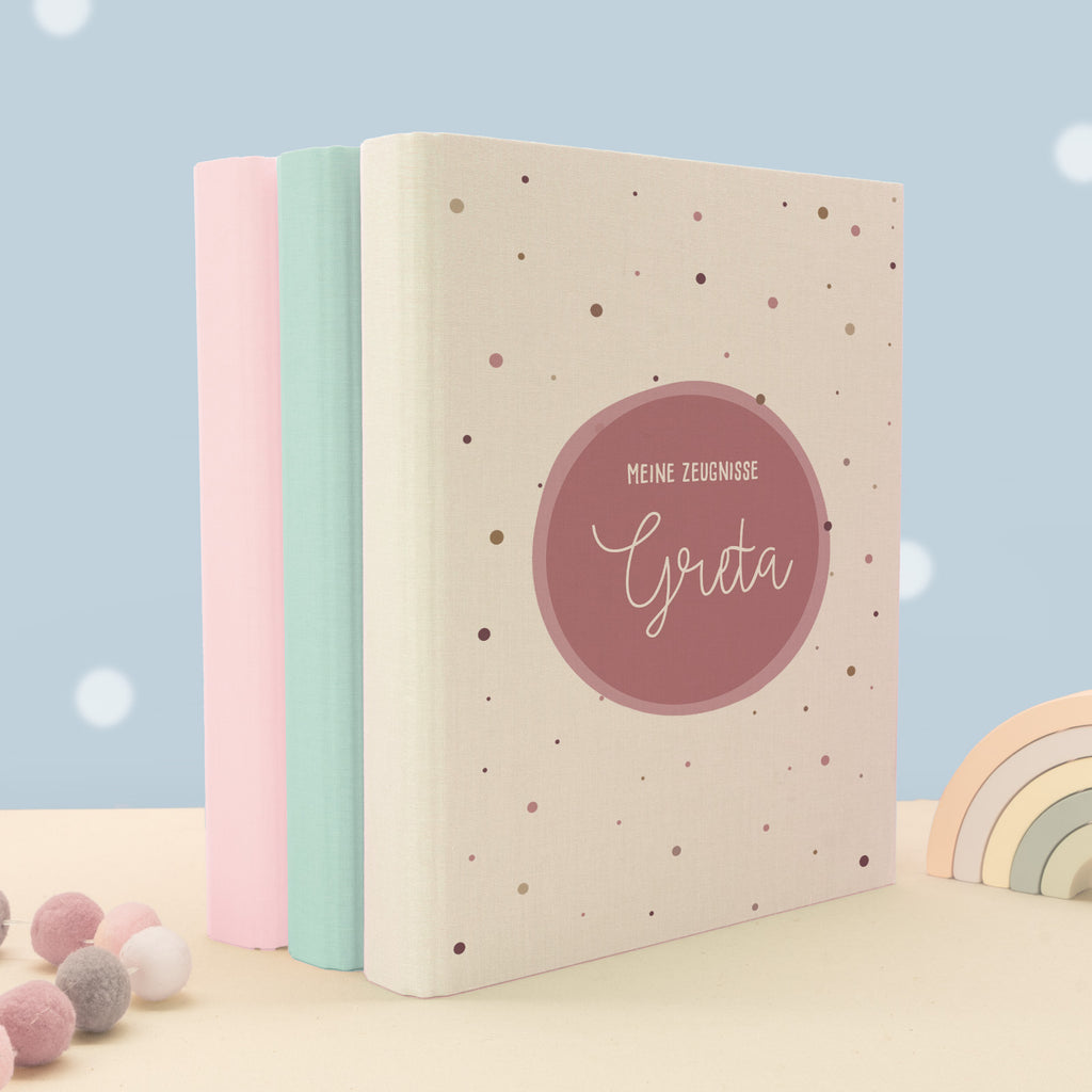 Zeugnismappe Leinen „Kreis Rosa“ DIN A4 personalisiert Druck