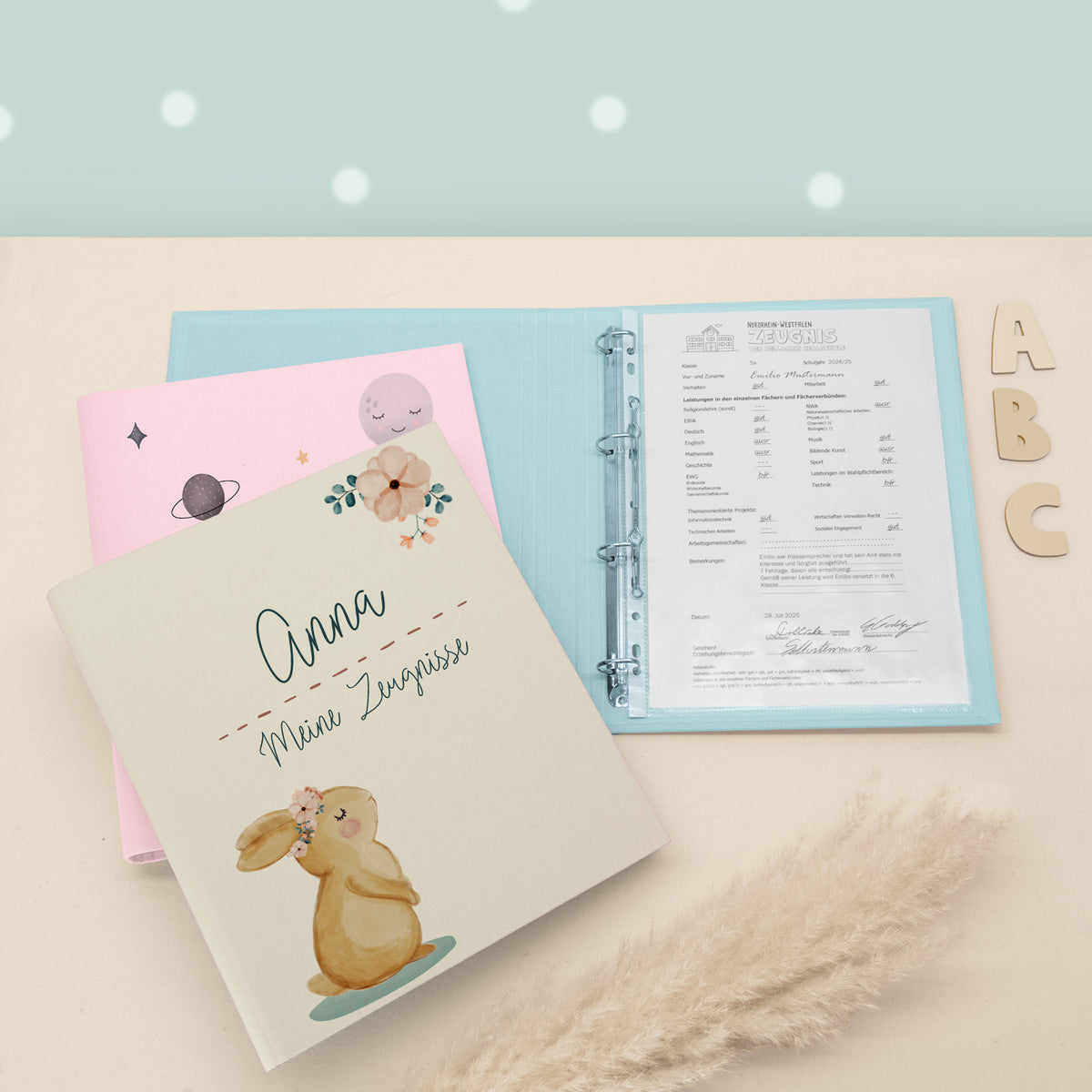 Zeugnismappe Leinen „Hase“ DIN A4 personalisiert Druck