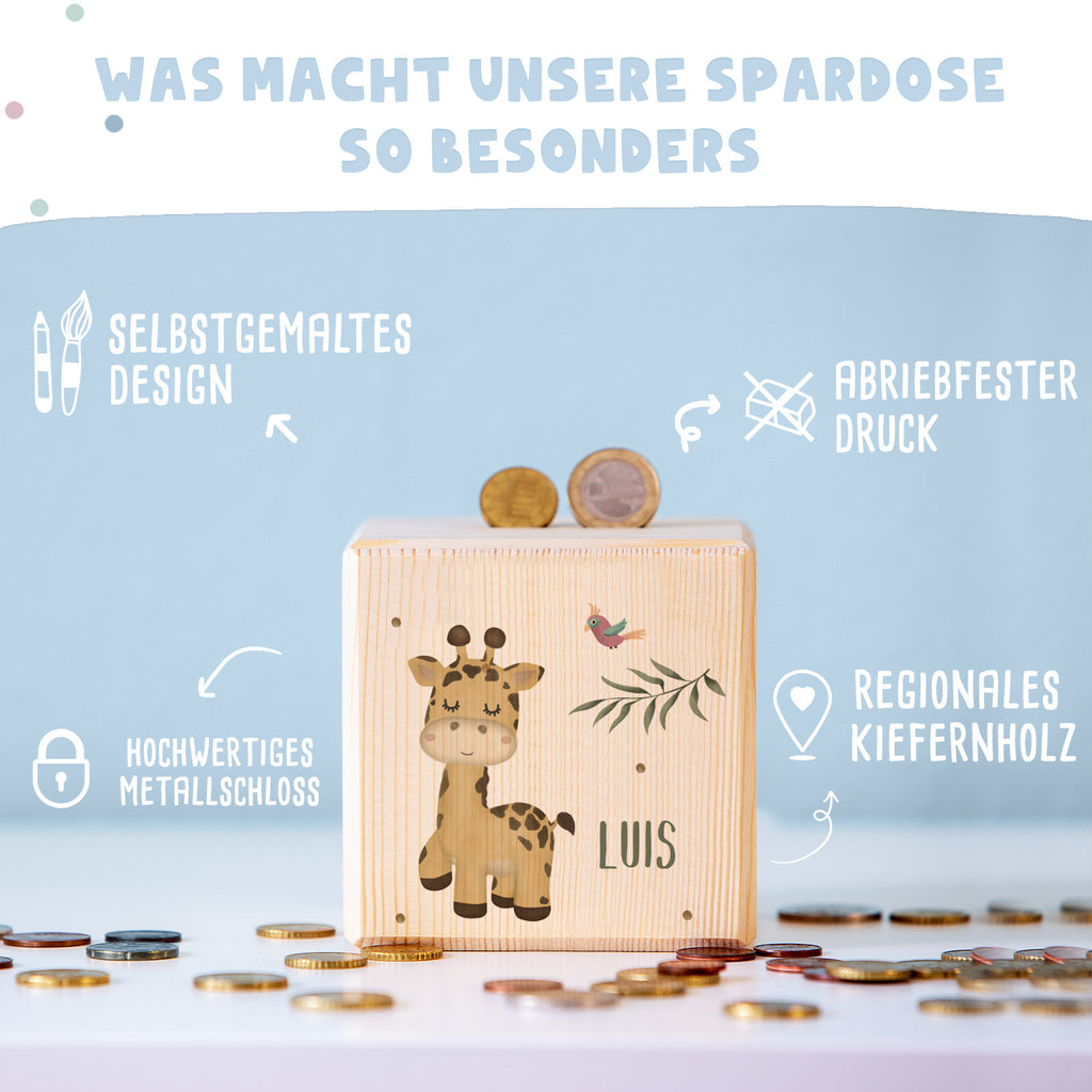 Spardose Würfel "Giraffe" bunt bedruckt