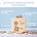 Spardose Würfel "Giraffe" bunt bedruckt