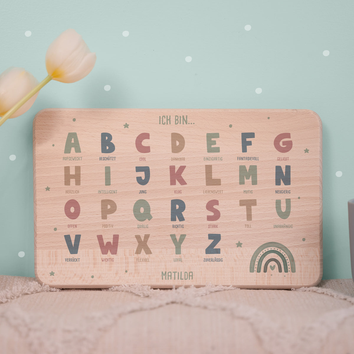 Frühstücksbrettchen Aquarell ABC-Affirmation Motiv Buche