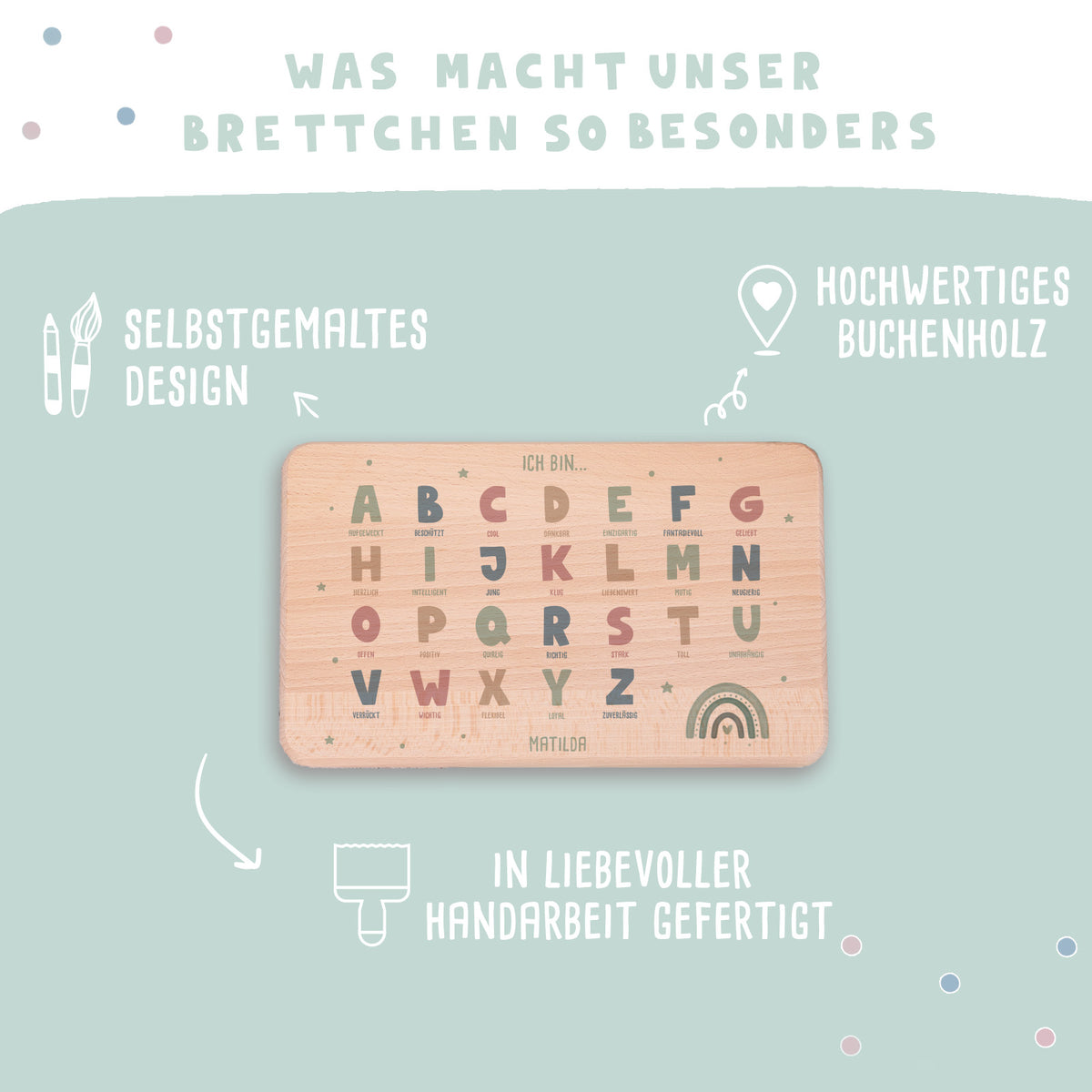 Frühstücksbrettchen Aquarell ABC-Affirmation Motiv Buche