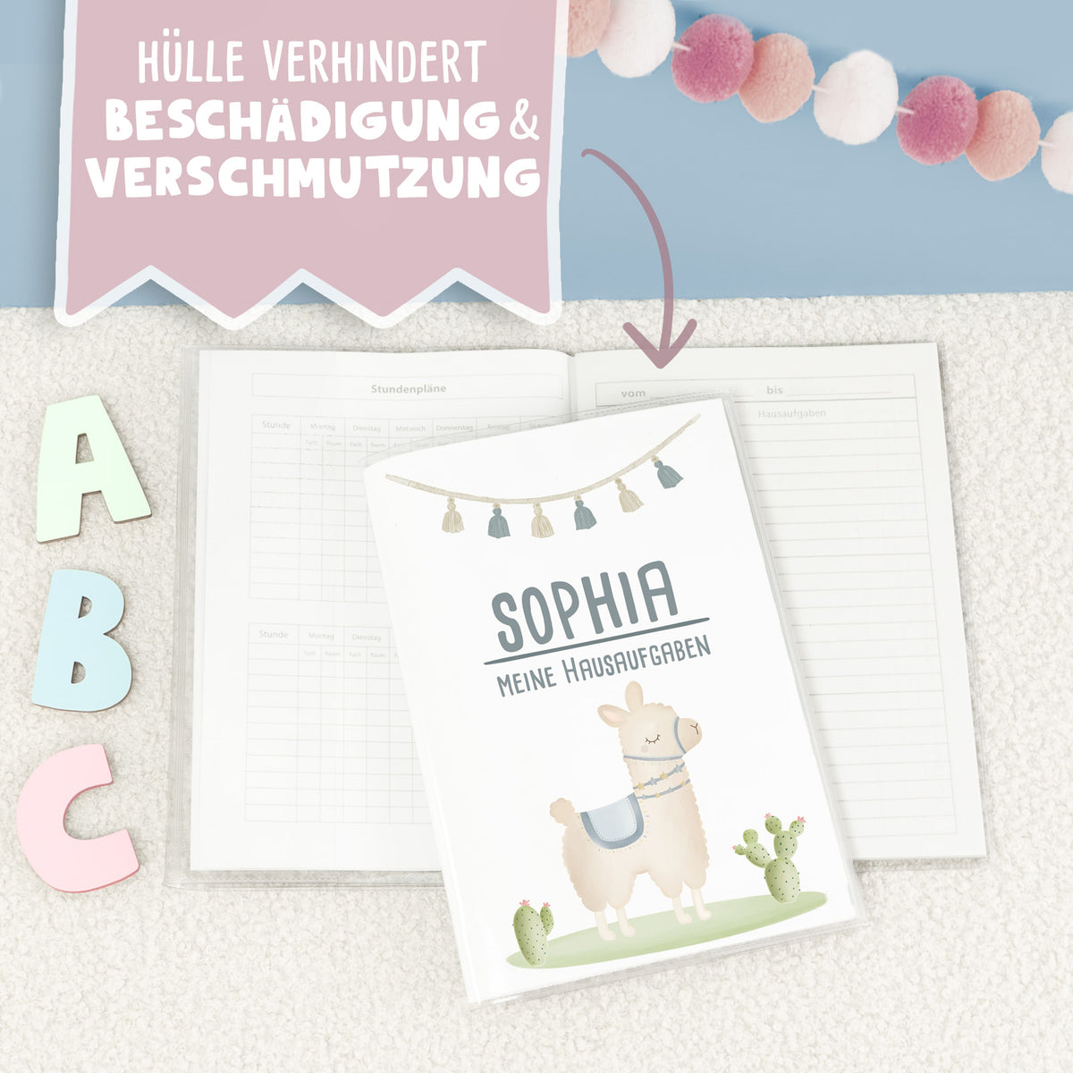 Hausaufgabenheft-Hülle mit personalisiertem Einleger "Papierboot" DIN A5