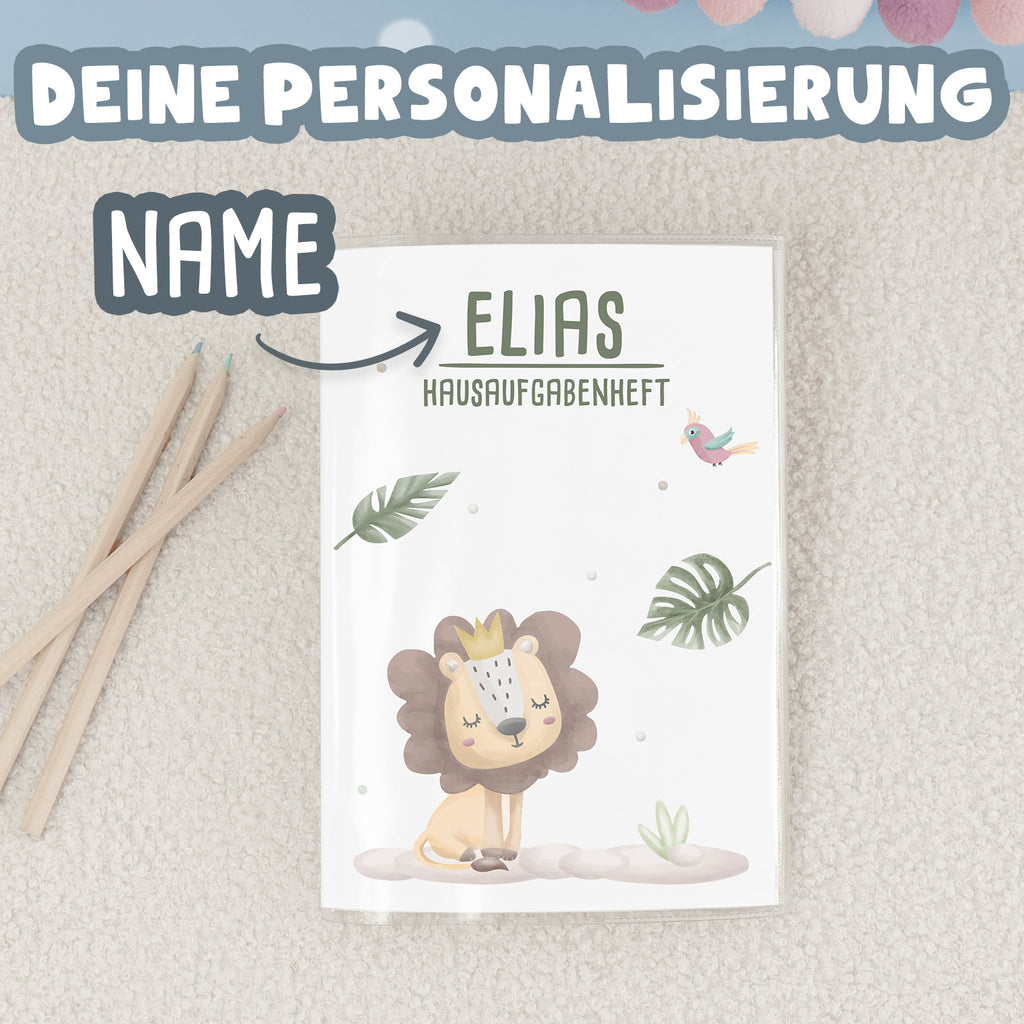 Hausaufgabenheft-Hülle mit personalisiertem Einleger "Löwe" DIN A5