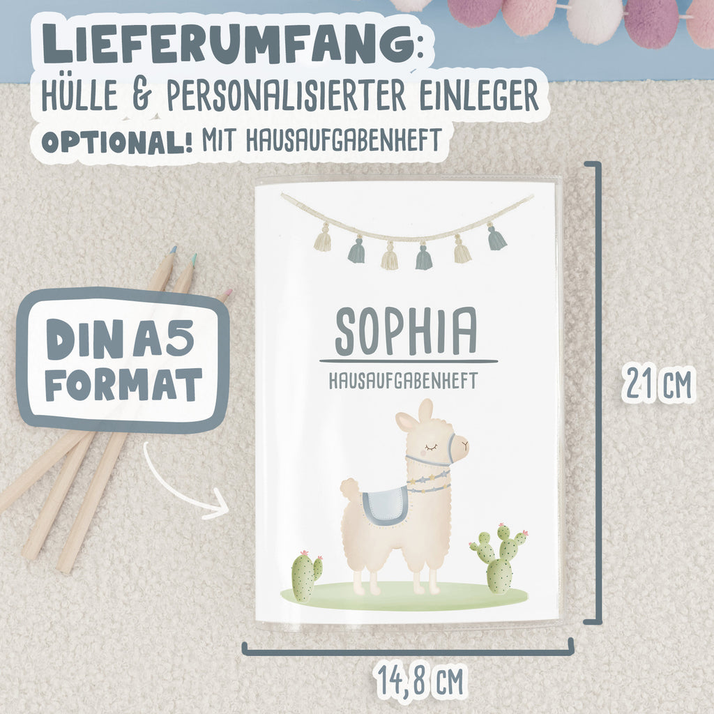 Hausaufgabenheft-Hülle mit personalisiertem Einleger "Lama" DIN A5