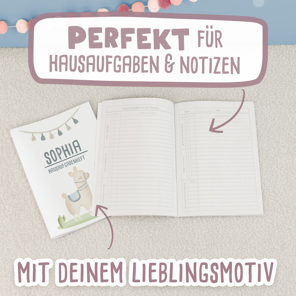 Hausaufgabenheft-Hülle mit personalisiertem Einleger "Lama" DIN A5