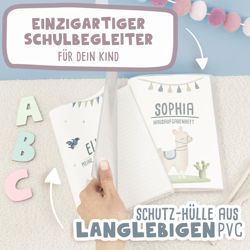 Hausaufgabenheft-Hülle mit personalisiertem Einleger "Lama" DIN A5