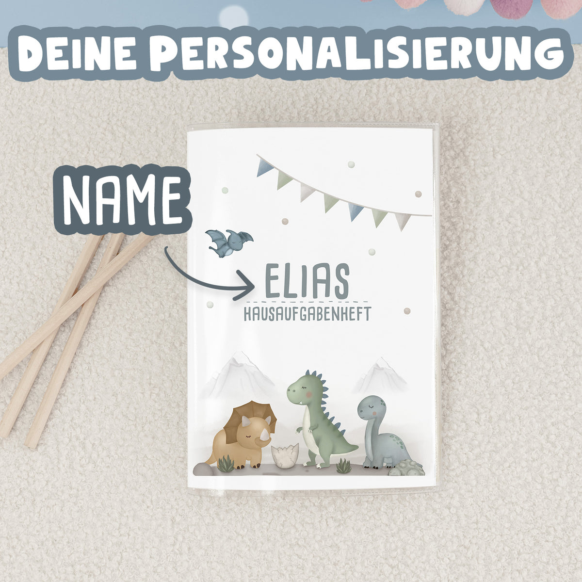 Hausaufgabenheft-Hülle mit personalisiertem Einleger "Dinowelt" DIN A5