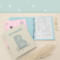 Zeugnismappe Leinen „Buchstabe Blau“ DIN A4 personalisiert Druck
