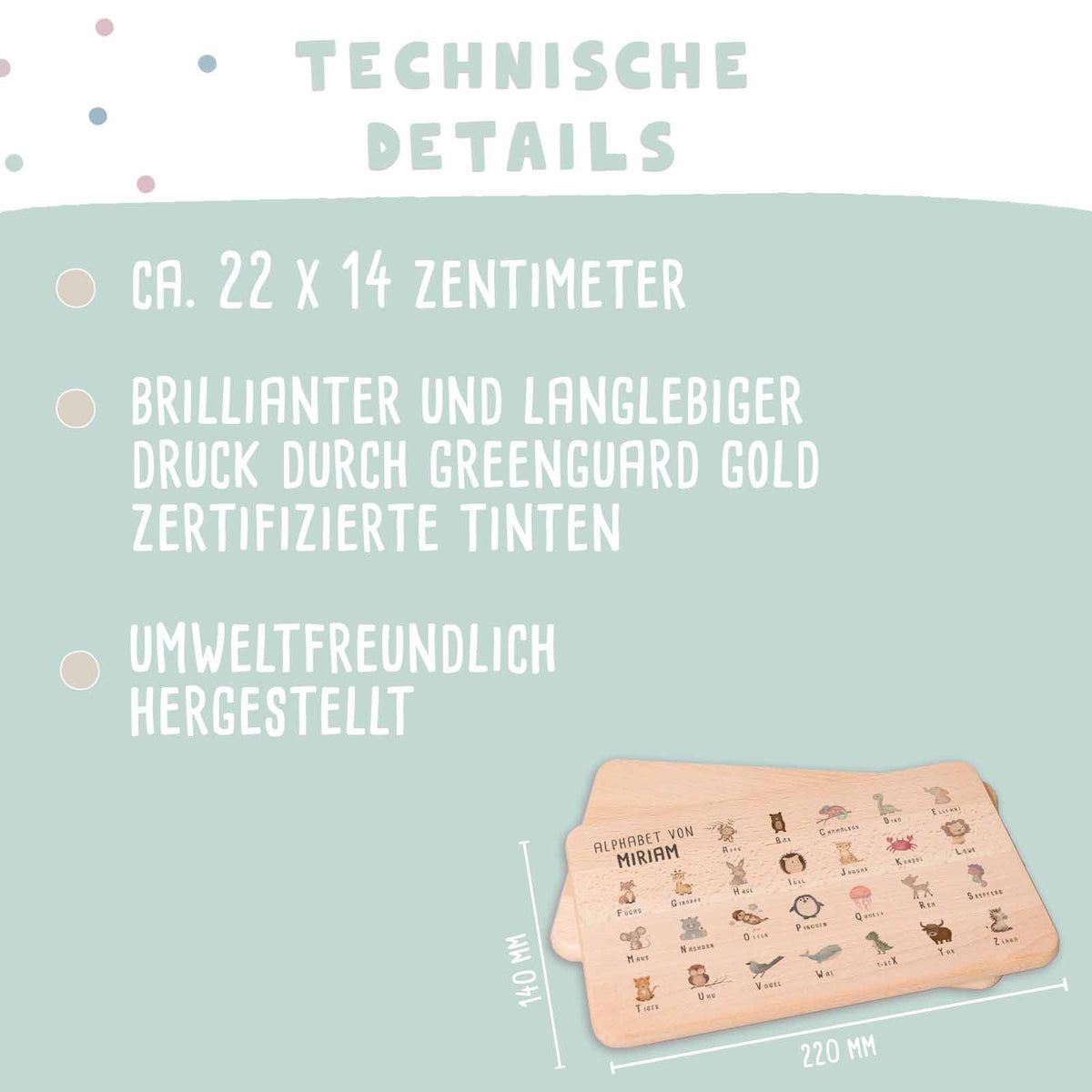Frühstücksbrettchen Aquarell ABC-Tiere Motiv Buche