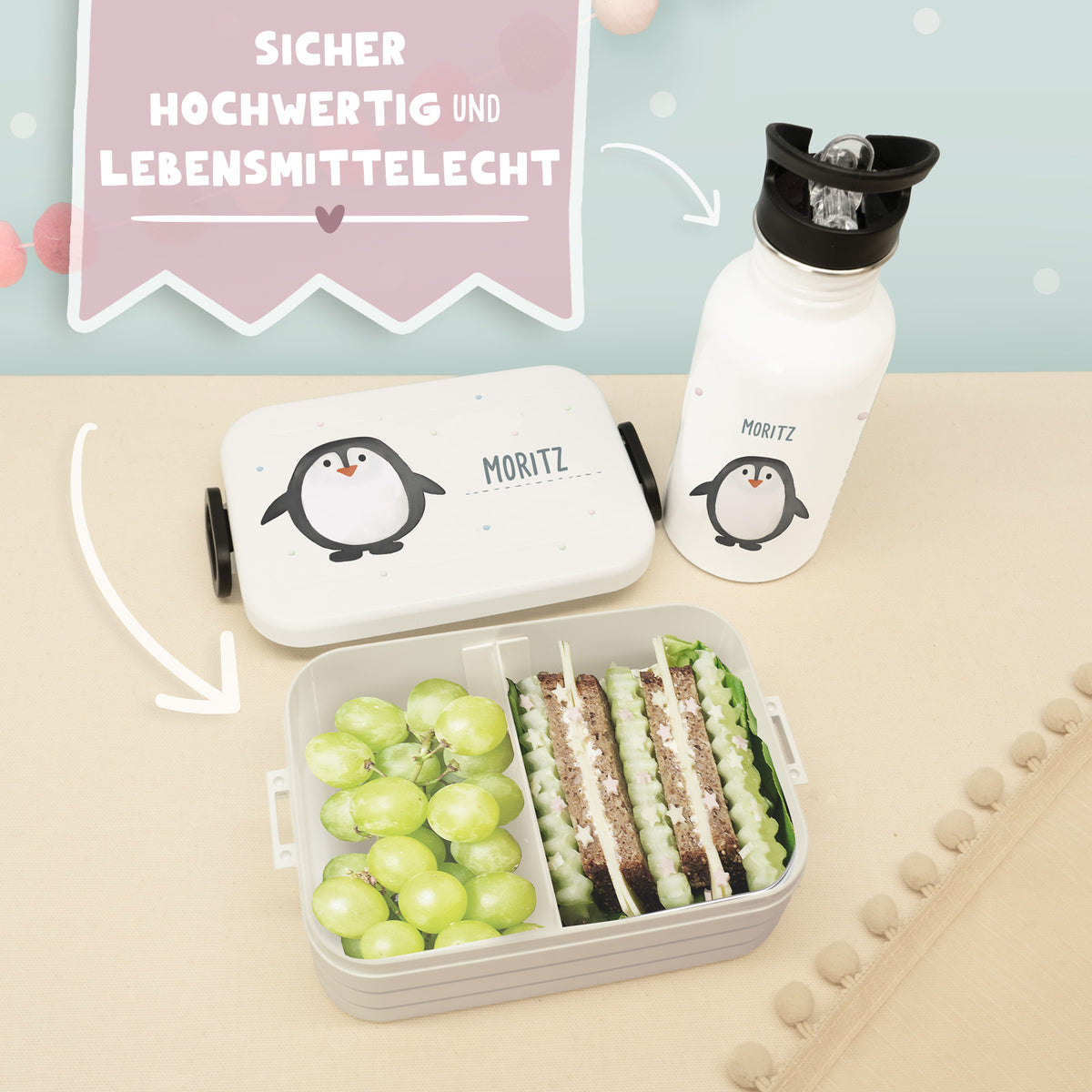 Set Personalisierte Mepal-Lunchbox & Trinkflasche mit Trinkhalm "Igel"