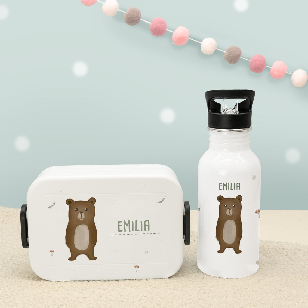 Set Personalisierte Mepal-Lunchbox & Trinkflasche mit Trinkhalm "Bär"