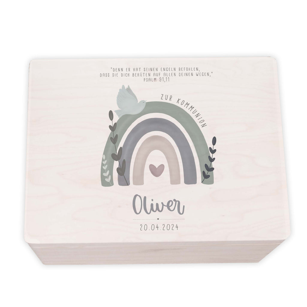 Erinnerungsbox Geschenk zur Kommunion "Regenbogen mit Taube" Aquarell