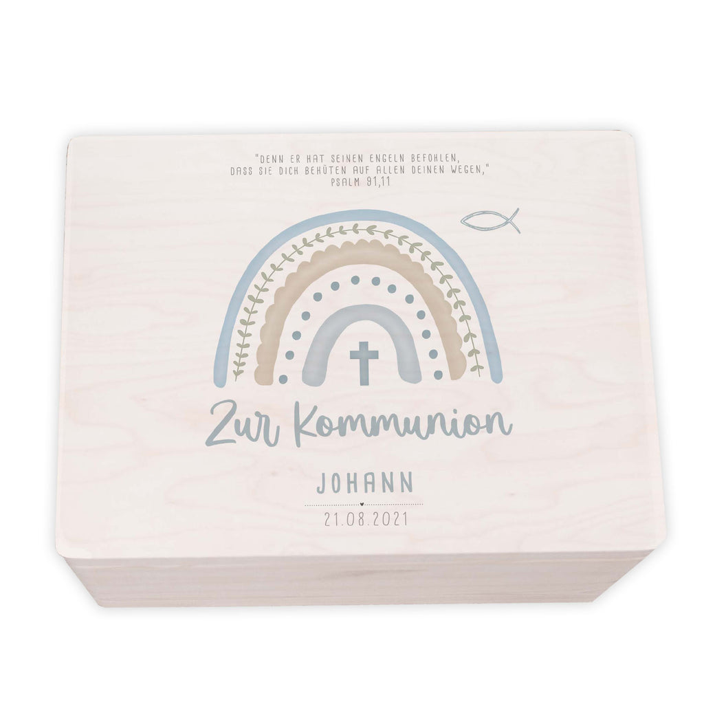 Erinnerungsbox Geschenk zur Kommunion "Regenbogen Blau" Aquarell