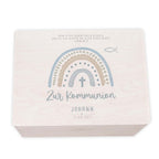 Erinnerungsbox Geschenk zur Kommunion "Regenbogen Blau" Aquarell