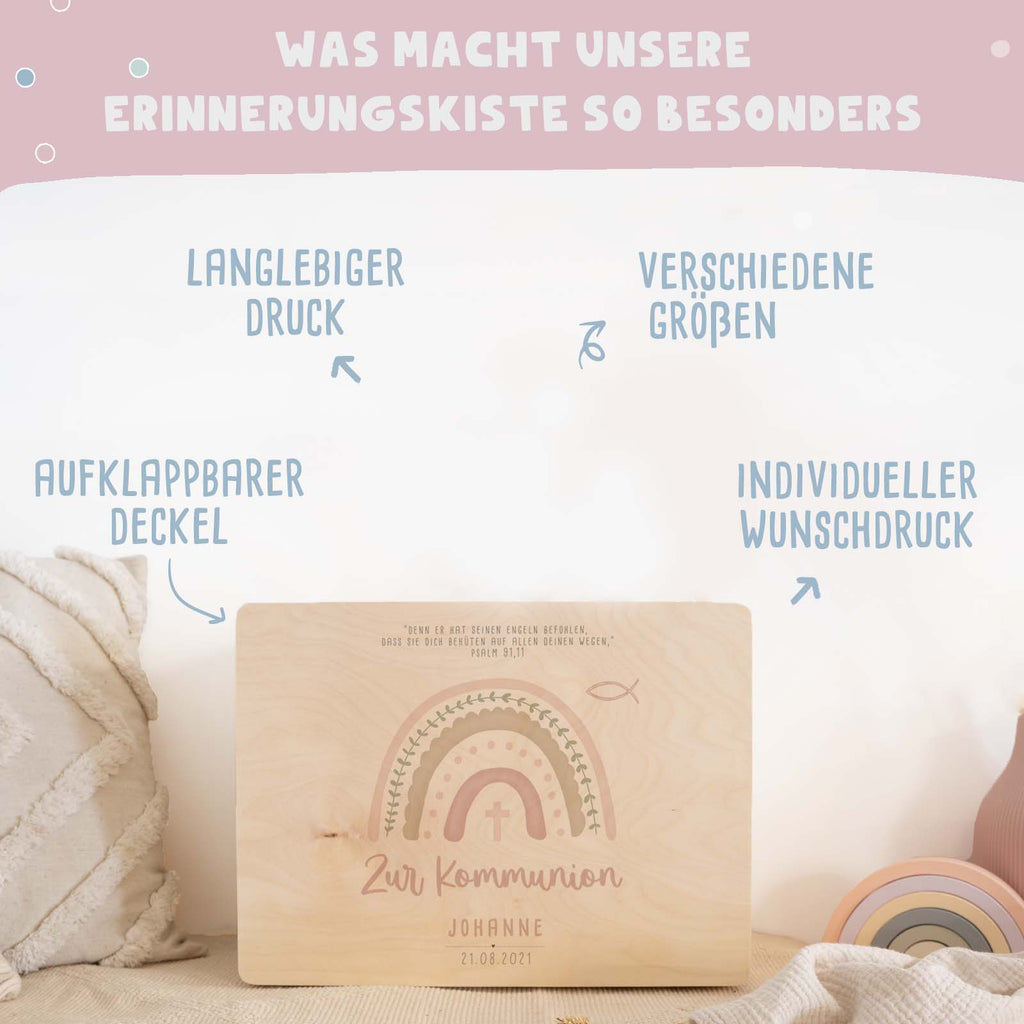 Erinnerungsbox Geschenk zur Kommunion "Regenbogen Rosa" Aquarell