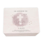 Erinnerungsbox Geschenk zur Kommunion "Kreuz Rosa" Aquarell