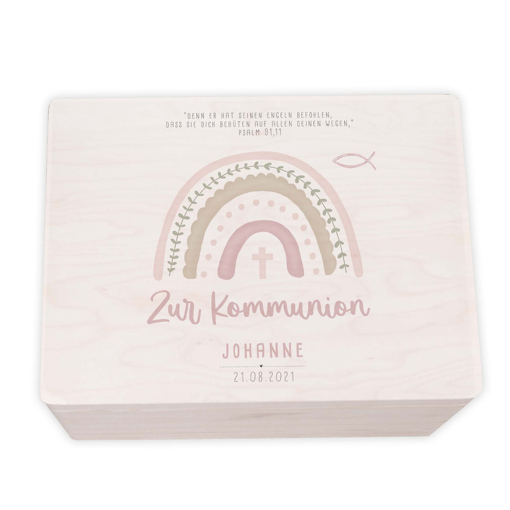 Erinnerungsbox Geschenk zur Kommunion "Regenbogen Rosa" Aquarell
